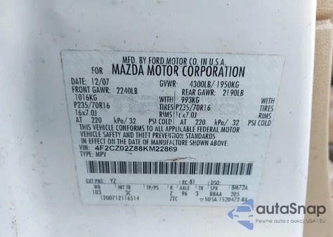 2008 Mazda Tribute I Sport z USA, uszkodzony, nr VIN 4F2CZ02Z88KM22869